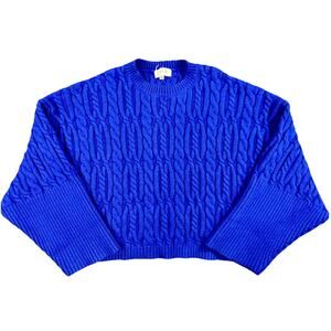 Sugar + Lip2 Cable Knit Sweater Small Blue Cropped Chunky Pullover